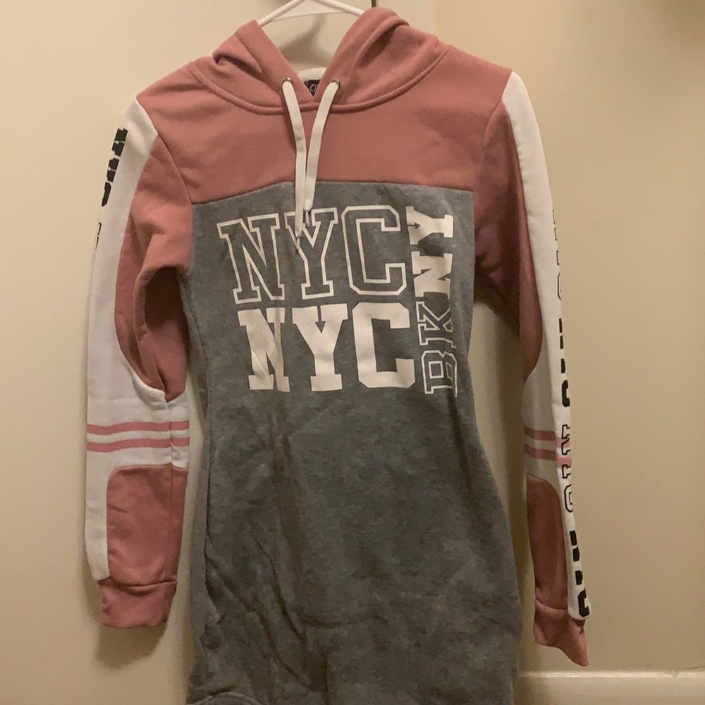 Colored pink, white, gray and black dress hoodie.